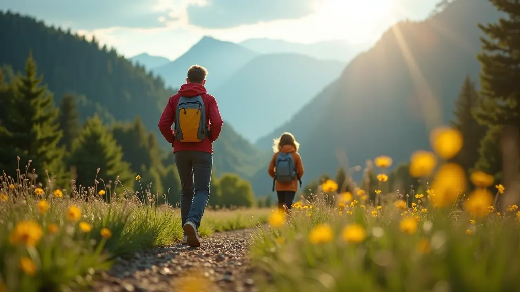 Kvalitní outdoorový batoh a vybavení na dřevěném stole připravené na cestu